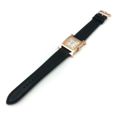 Heure H Rose Gold with Diamond Markers on Black Fjord Leather Strap