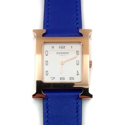 Heure H Rose Gold on Blue Fjord Leather Strap