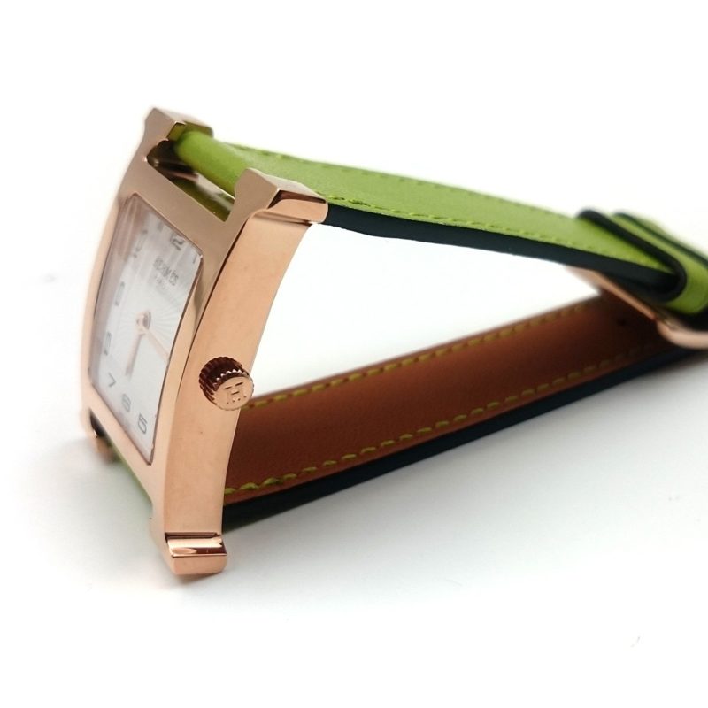 Heure H Rose Gold on Green Fjord Leather Strap