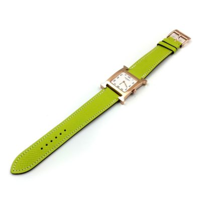 Heure H Rose Gold on Green Epsom Leather Strap