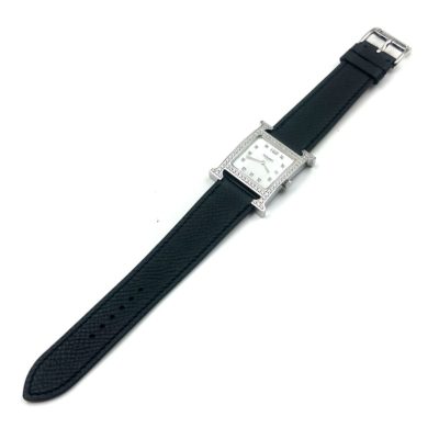 Heure H Steel with Diamond Bezel and Markers on Black Epsom Leather Strap