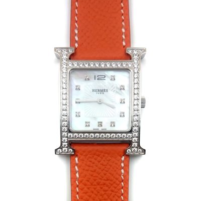 Heure H Steel with Diamond Bezel and Markers on Orange Epsom Leather Strap