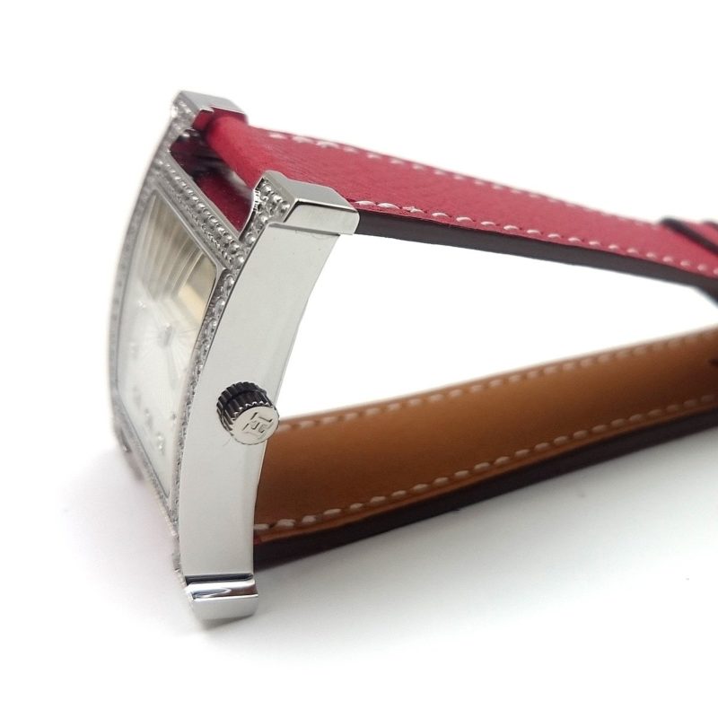 Heure H Steel with Diamond Bezel and Markers on Red Epsom Leather Strap