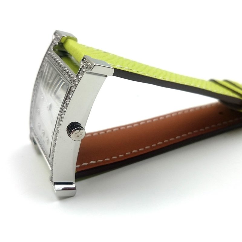 Heure H Steel with Diamond Bezel and Markers on Green Epsom Leather Strap