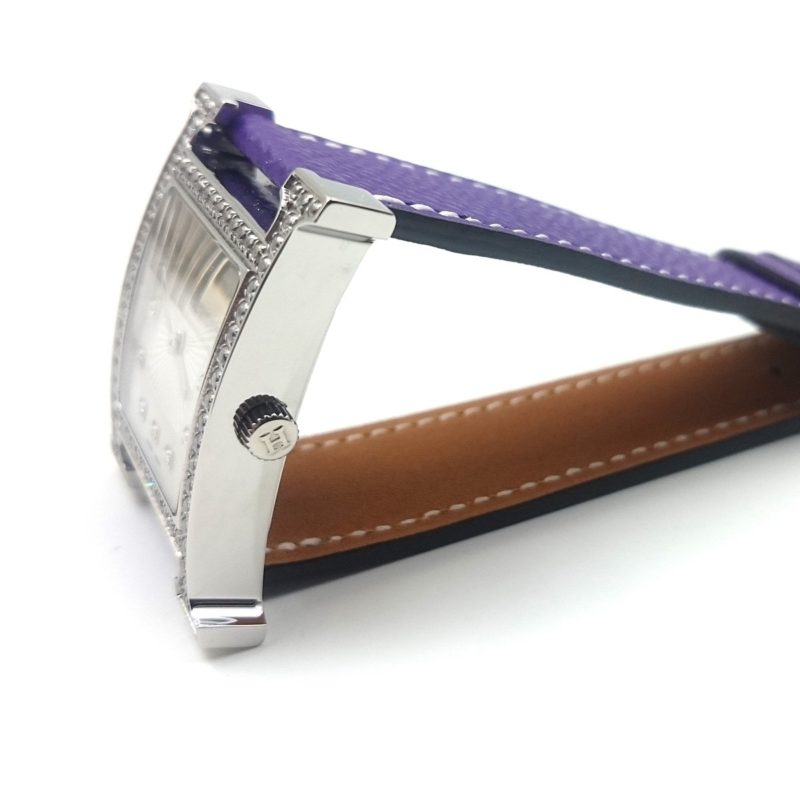 Heure H Steel with Diamond Bezel and Markers on Purple Epsom Leather Strap