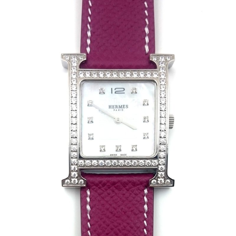 Heure H Steel with Diamond Bezel and Markers on Violet Epsom Leather Strap