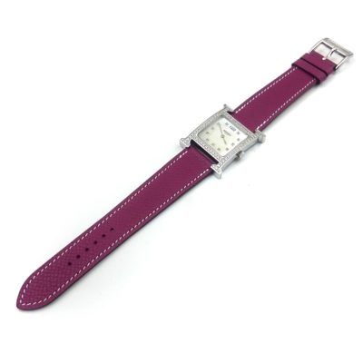Heure H Steel with Diamond Bezel and Markers on Violet Epsom Leather Strap
