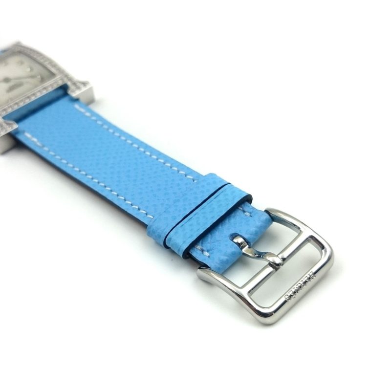 Heure H Steel with Diamond Bezel and Markers on Light Blue Epsom Leather Strap