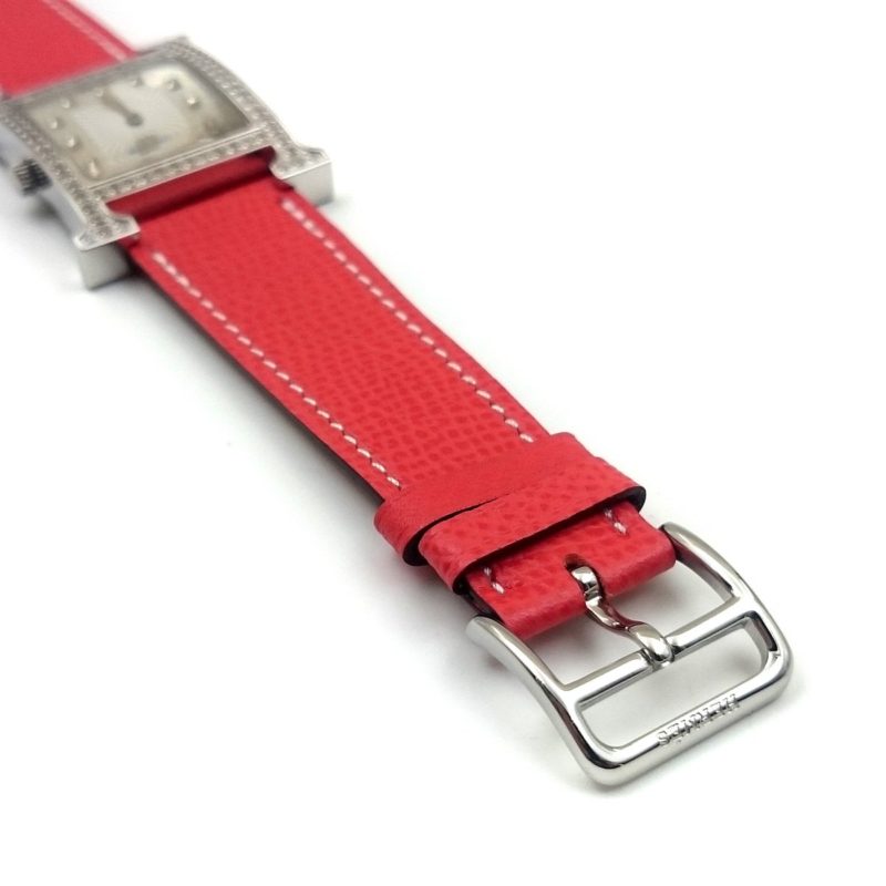 Heure H Steel with Diamond Bezel and Markers on Vermilion Epsom Leather Strap