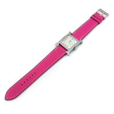 Heure H Steel with Diamond Bezel and Markers on Pink Epsom Leather Strap