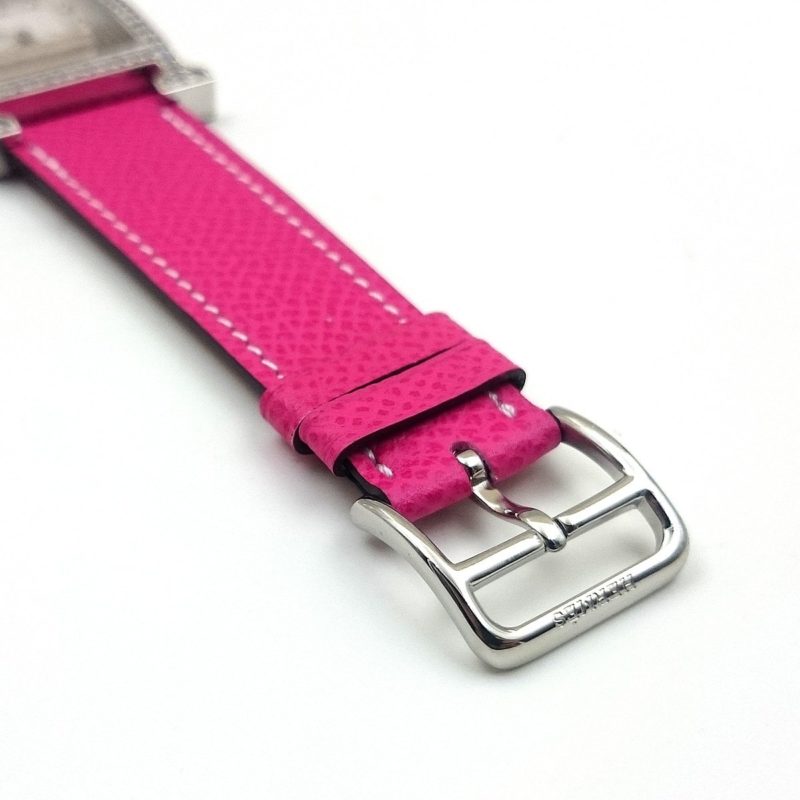 Heure H Steel with Diamond Bezel and Markers on Pink Epsom Leather Strap