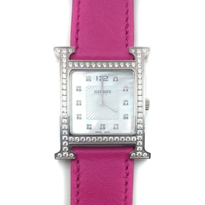 Heure H Steel with Diamond Bezel and Markers on Pink Fjord Leather Strap