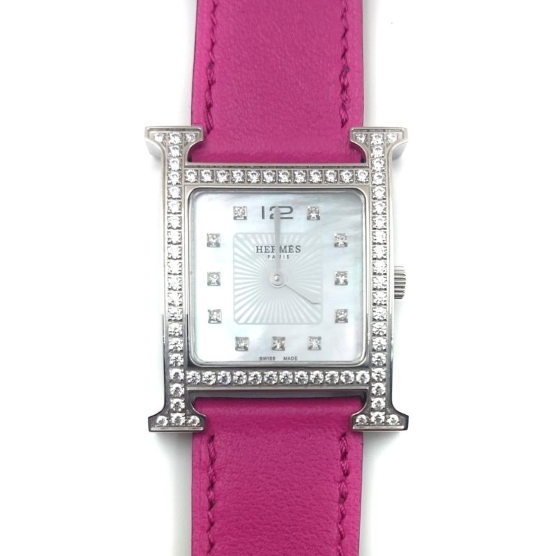 Heure H Steel with Diamond Bezel and Markers on Pink Fjord Leather Strap