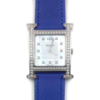 Heure H Steel with Diamond Bezel and Markers on Blue Fjord Leather Strap