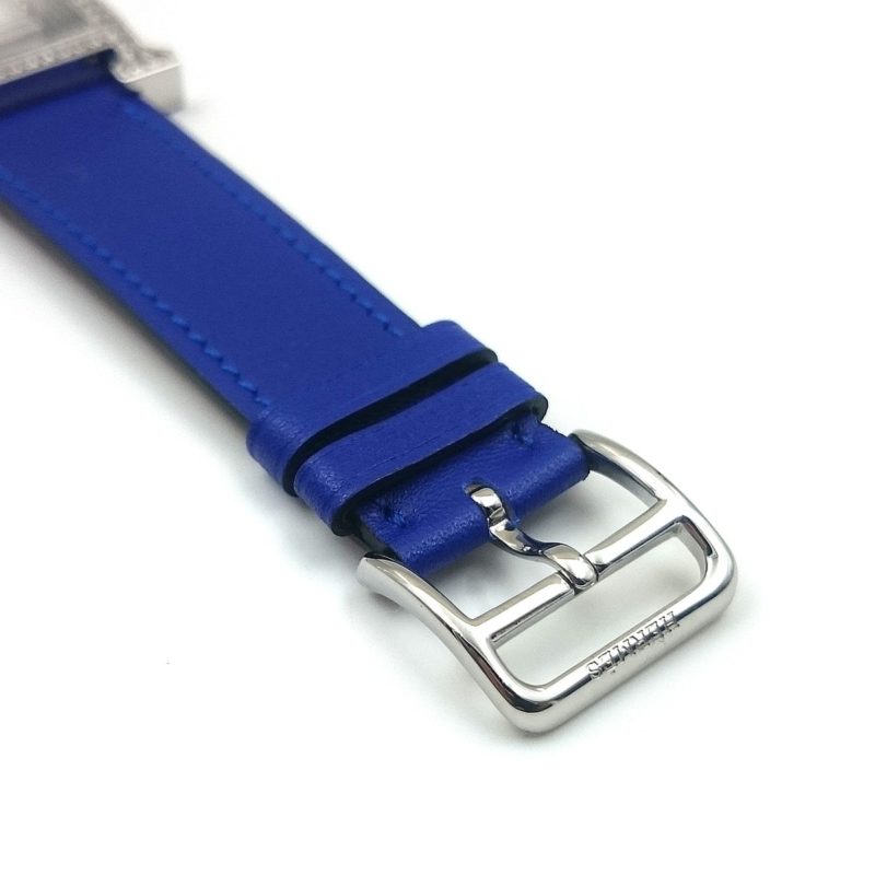 Heure H Steel with Diamond Bezel and Markers on Blue Fjord Leather Strap