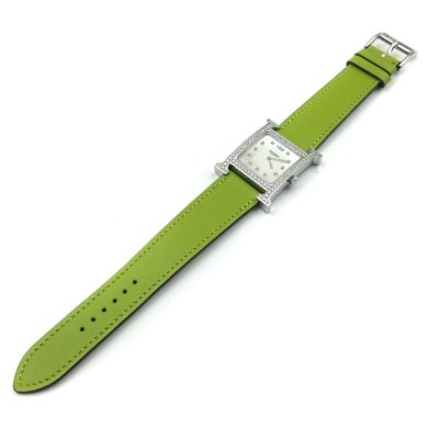 Heure H Steel with Diamond Bezel and Markers on Green Fjord Leather Strap