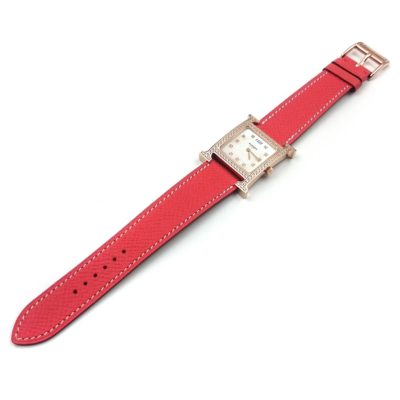 Heure H Rose Gold with Diamond Bezel and Markers on Vermilion Epsom Leather Strap