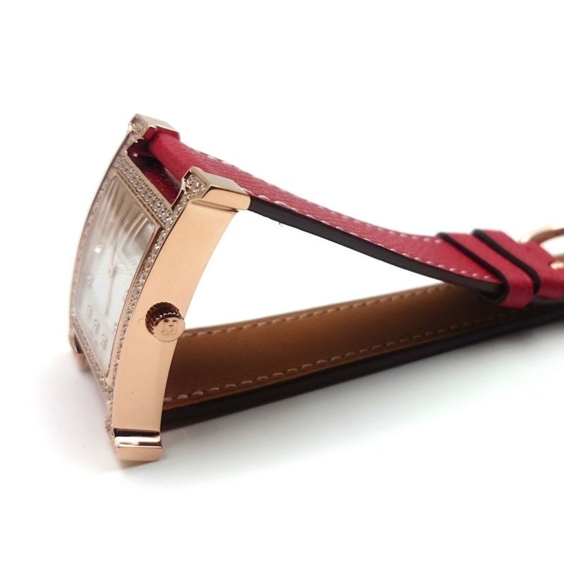 Heure H Rose Gold with Diamond Bezel and Markers on Red Epsom Leather Strap