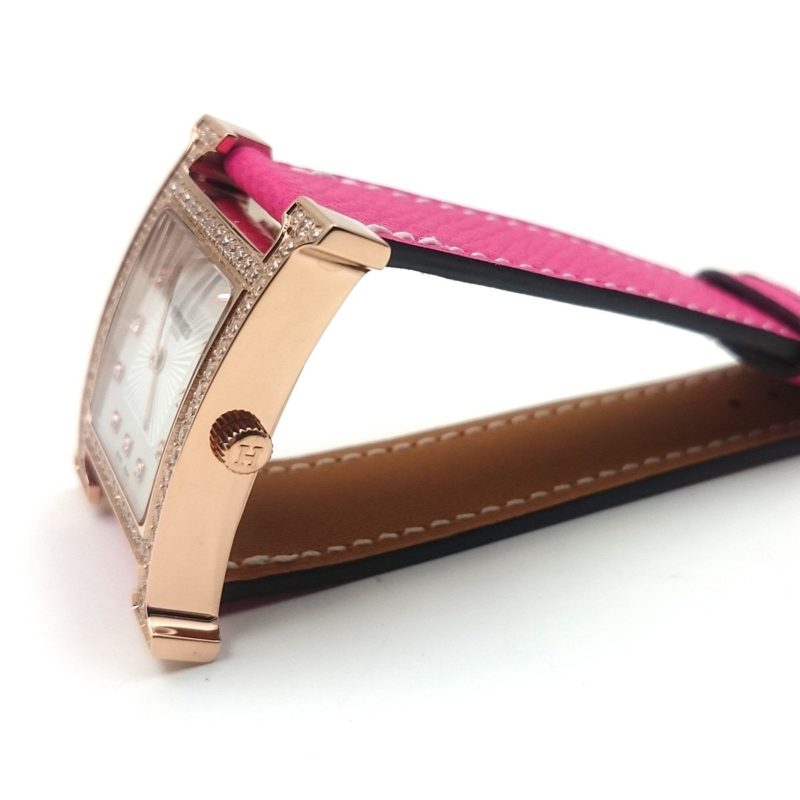 Heure H Rose Gold with Diamond Bezel and Markers on Pink Epsom Leather Strap