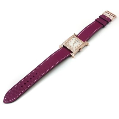 Heure H Rose Gold with Diamond Bezel and Markers on Violet Epsom Leather Strap