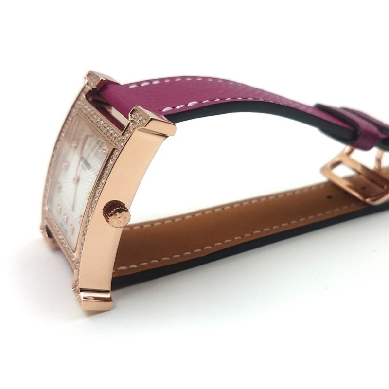 Heure H Rose Gold with Diamond Bezel and Markers on Violet Epsom Leather Strap