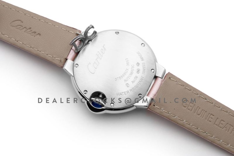 Ballon Bleu De Cartier 36mm Silver Dial with Diamond Bezel in Steel on Pink Leather Strap