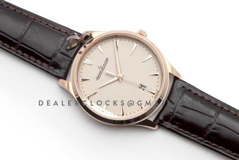 Master Ultra Thin Date 128510 in Pink Gold on Brown Leather Strap