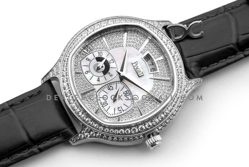 Black Tie Emperador Cushion White Dial in White Gold with Diamond Bezel and Dial