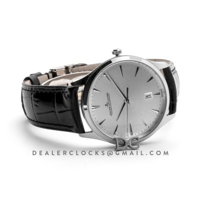 Master Ultra Thin Date 1288420 in Steel on Black Leather Strap