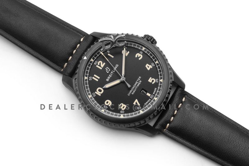 Navitimer 8 Automatic 41 Black Dial in PVD on Black Leather Strap