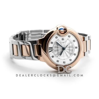 Ballon Bleu De Cartier 28mm White Dial in Pink Gold/Steel