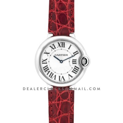 Ballon Bleu de Cartier 36mm White Dial in Steel on Red Leather Strap