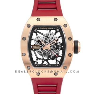 RM 035-02 Black Toro Americas in Rose Gold on Red Rubber Strap