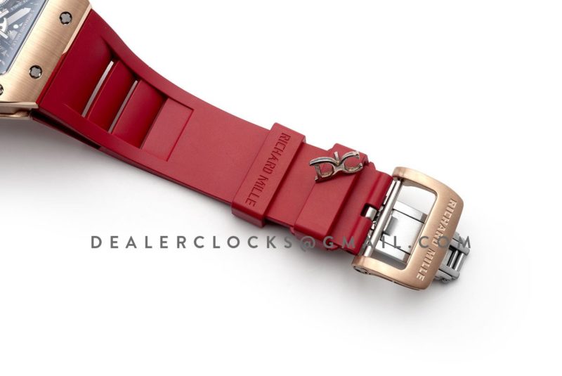 RM 035-02 Black Toro Americas in Rose Gold on Red Rubber Strap