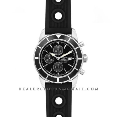 Superocean Heritage II Chronograph 46 Black Dial in Steel on Rubber Strap