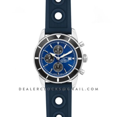 Superocean Heritage II Chronograph 46 Blue Dial in Steel on Rubber Strap