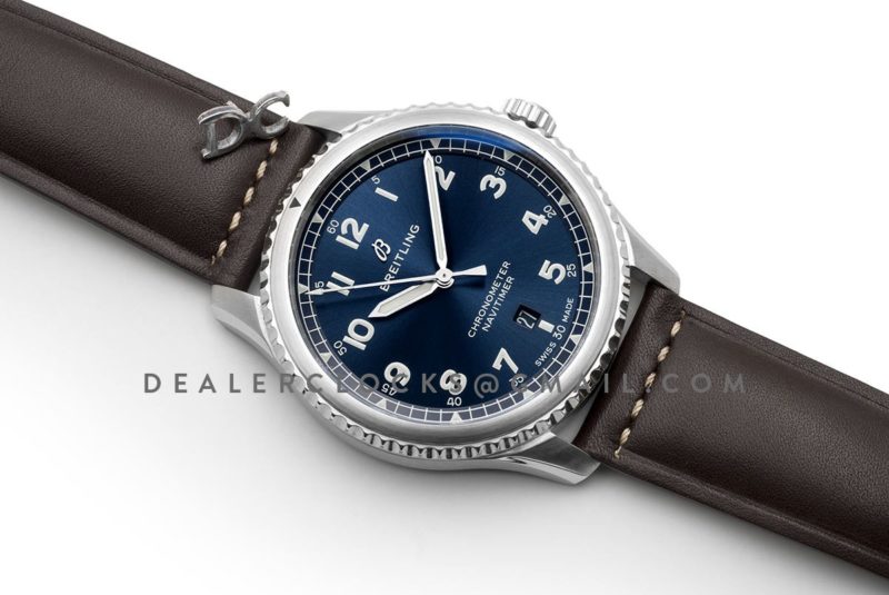 Navitimer 8 Automatic 41 Blue Dial in Steel on Brown Leather Strap
