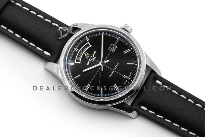 Transoccean Day & Date Black Dial in Steel on Leather Strap
