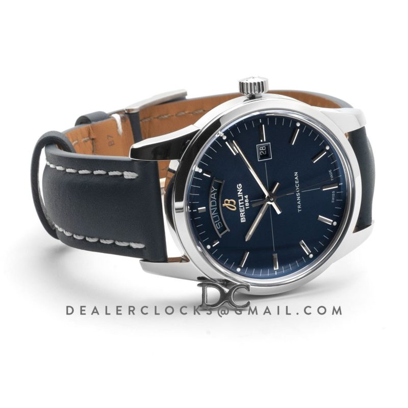 Transoccean Day & Date Blue Dial in Steel on Leather Strap