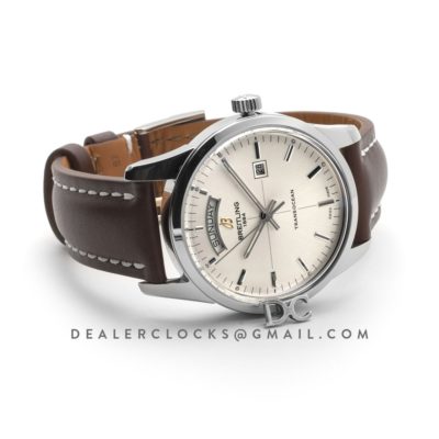 Transoccean Day & Date Silver Dial in Steel on Leather Strap