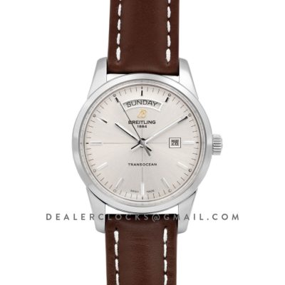 Transoccean Day & Date Silver Dial in Steel on Leather Strap