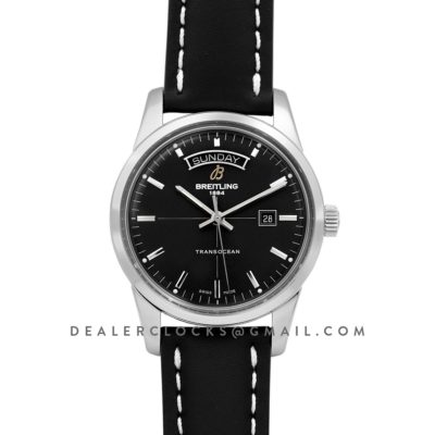 Transoccean Day & Date Black Dial in Steel on Leather Strap