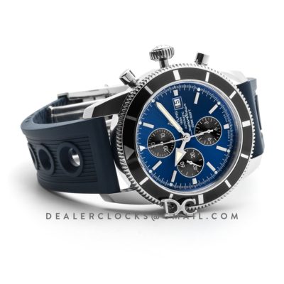 Superocean Heritage II Chronograph 46 Blue Dial in Steel on Rubber Strap
