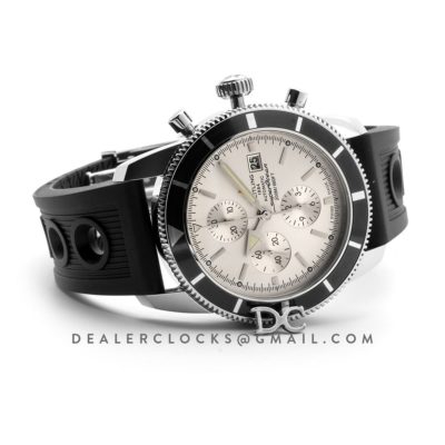 Superocean Heritage II Chronograph 46 Silver Dial in Steel on Rubber Strap