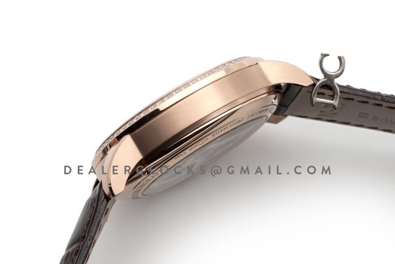 Master Grande Tradition Tourbillon Cylindrique with Diamond Bezel in Pink Gold on Brown Leather Strap