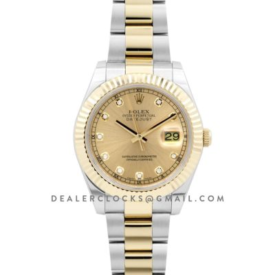 Datejust II 116333 Yellow Gold Dial in Gold/Steel with Diamond Markers on Oyster Bracelet