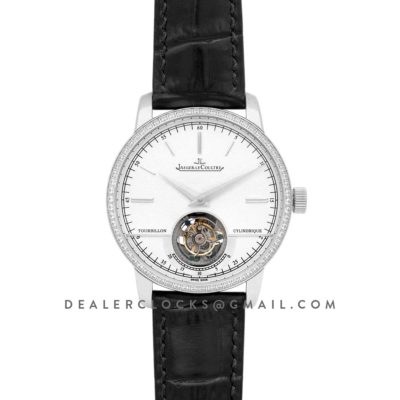 Master Grande Tradition Tourbillon Cylindrique with Diamond Bezel in Steel on Black Leather Strap