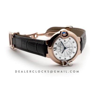 Ballon Bleu De Cartier 36mm White Dial with Diamond Markers in Pink Gold on Brown Leather Strap