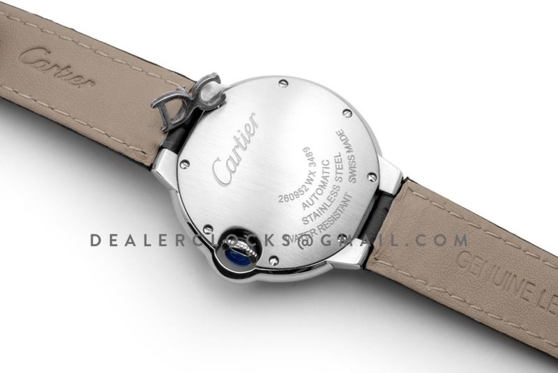 Ballon Bleu De Cartier 33mm Silver Dial with Diamond Markers in Steel on Black Leather Strap