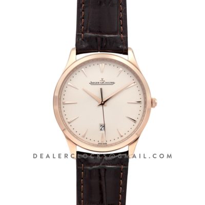 Master Ultra Thin Date 128510 in Pink Gold on Brown Leather Strap
